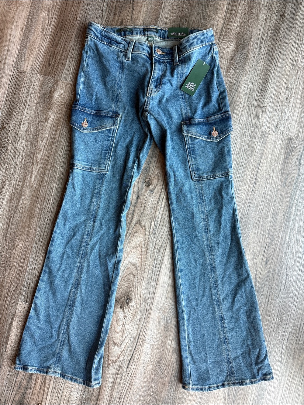 wild fable Women's Light Blue Flare Cargo Jeans
